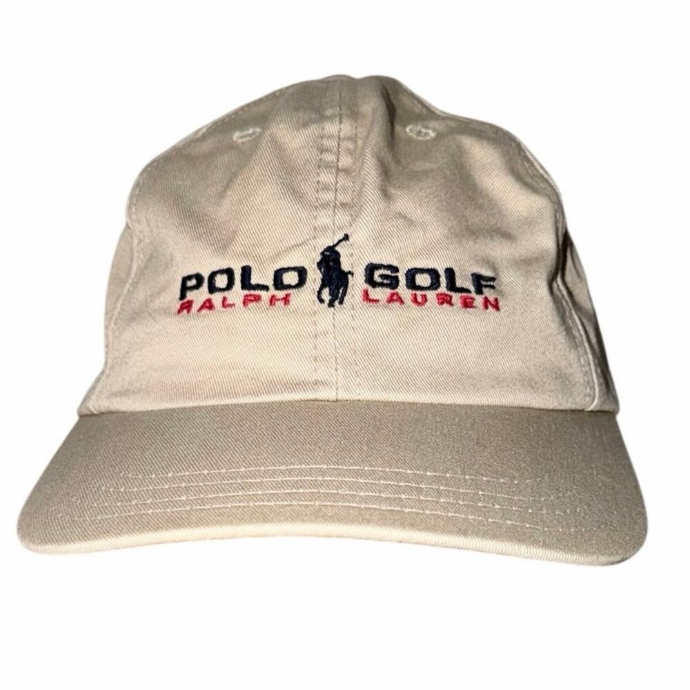 Vintage polo Ralph Lauren polo golf tan baseball cap hat USA made cotton preppy
